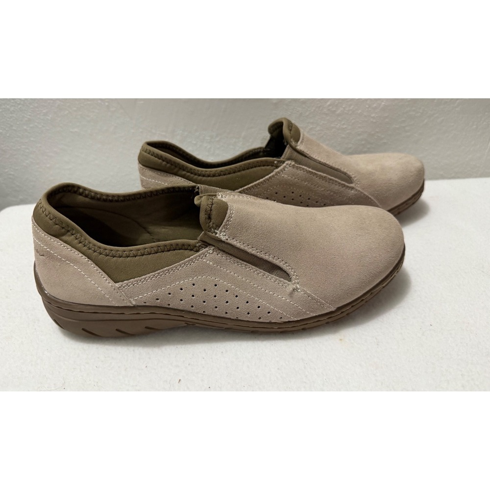 Eddie Bauer Birch Bay Tan Suede Leather Slip On Shoes Womens 9M Deep Cushioning